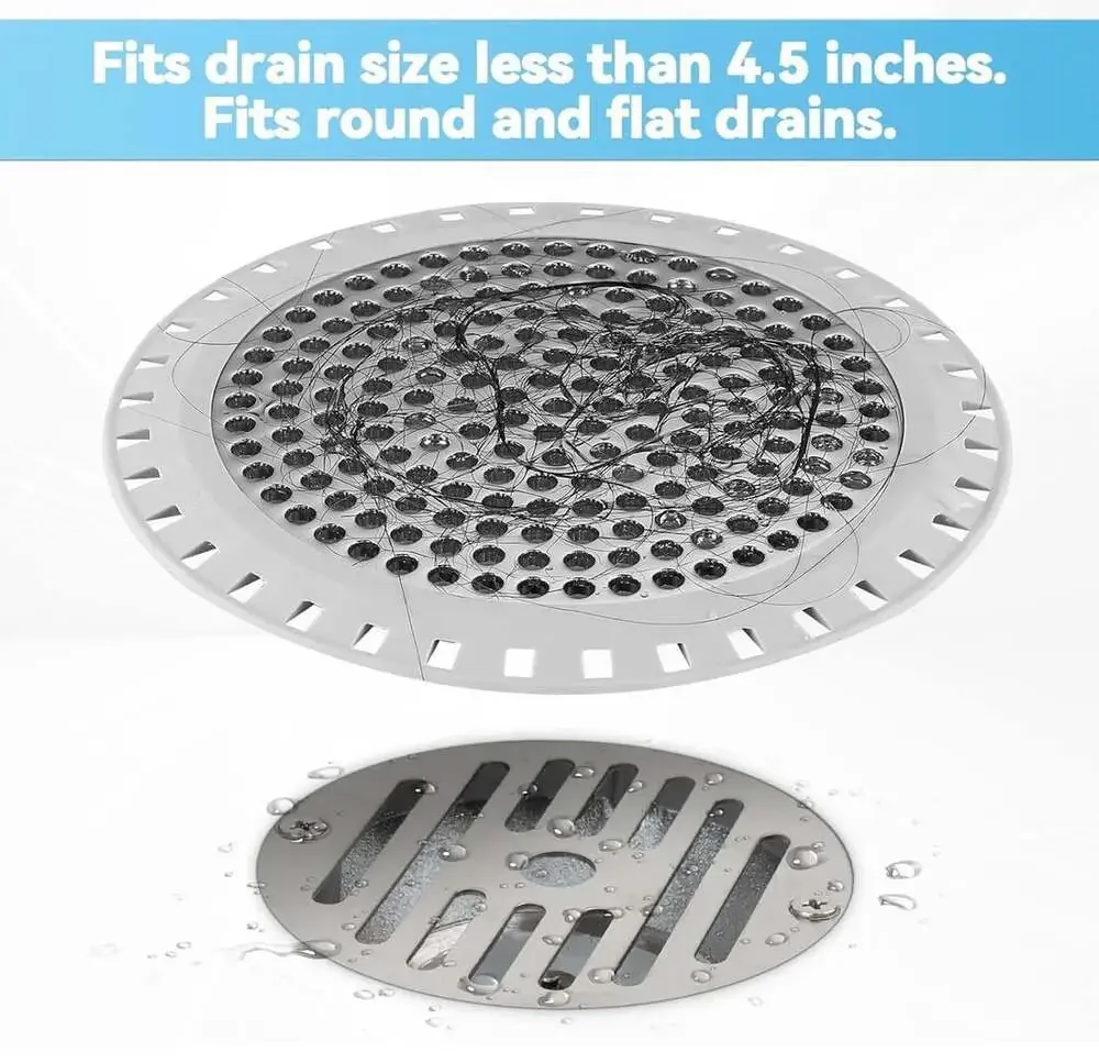 Aluvor Shower Drain Hair Catcher 4.9-Inch Stainless Steel and Silicone